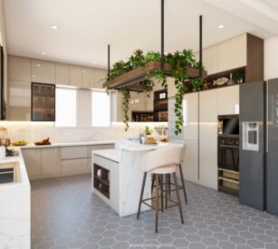 Modern kitchen design with spacious island and smart storage by WEA Designs